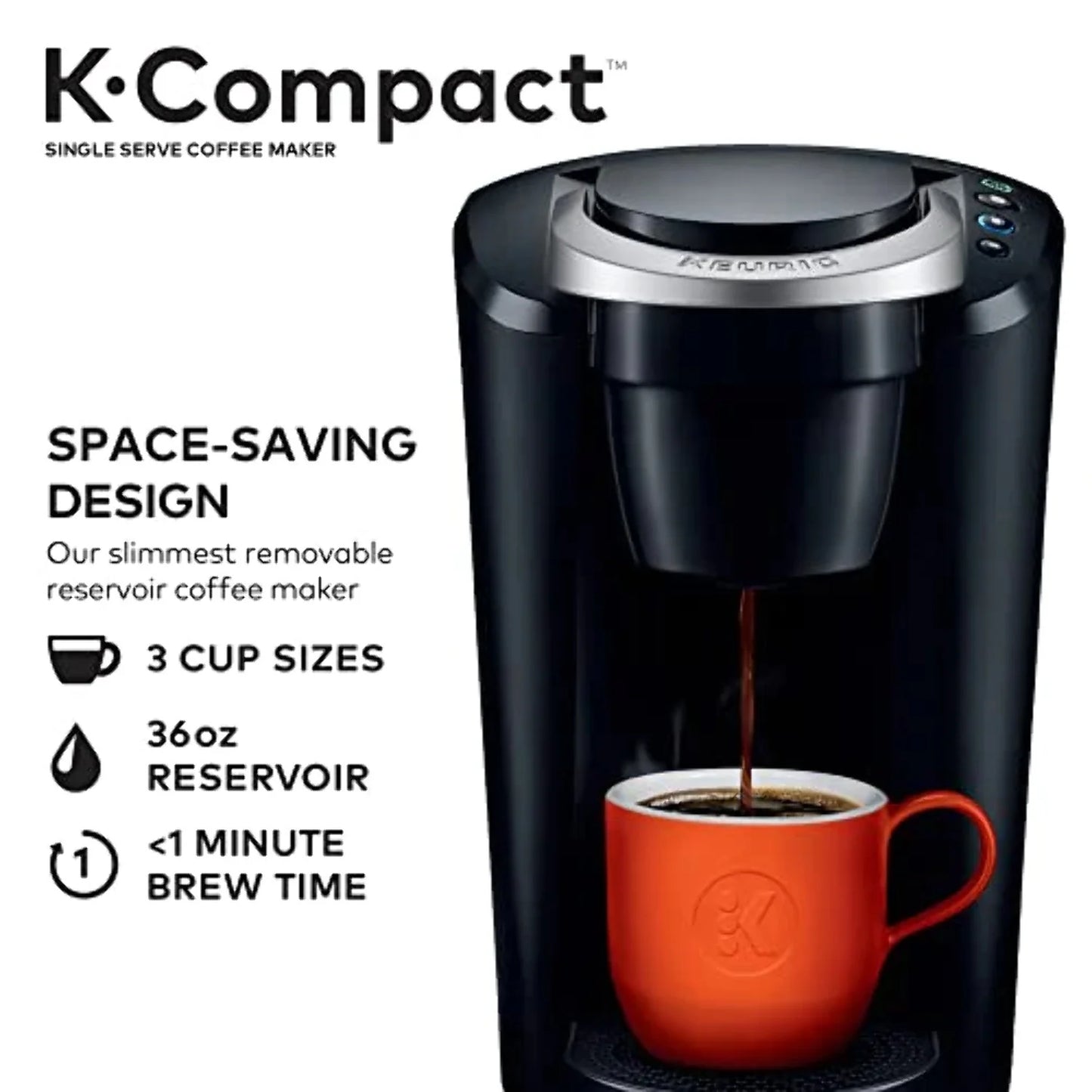 K-Compact Single-Serve K-Cup Pod Coffee Maker, Black