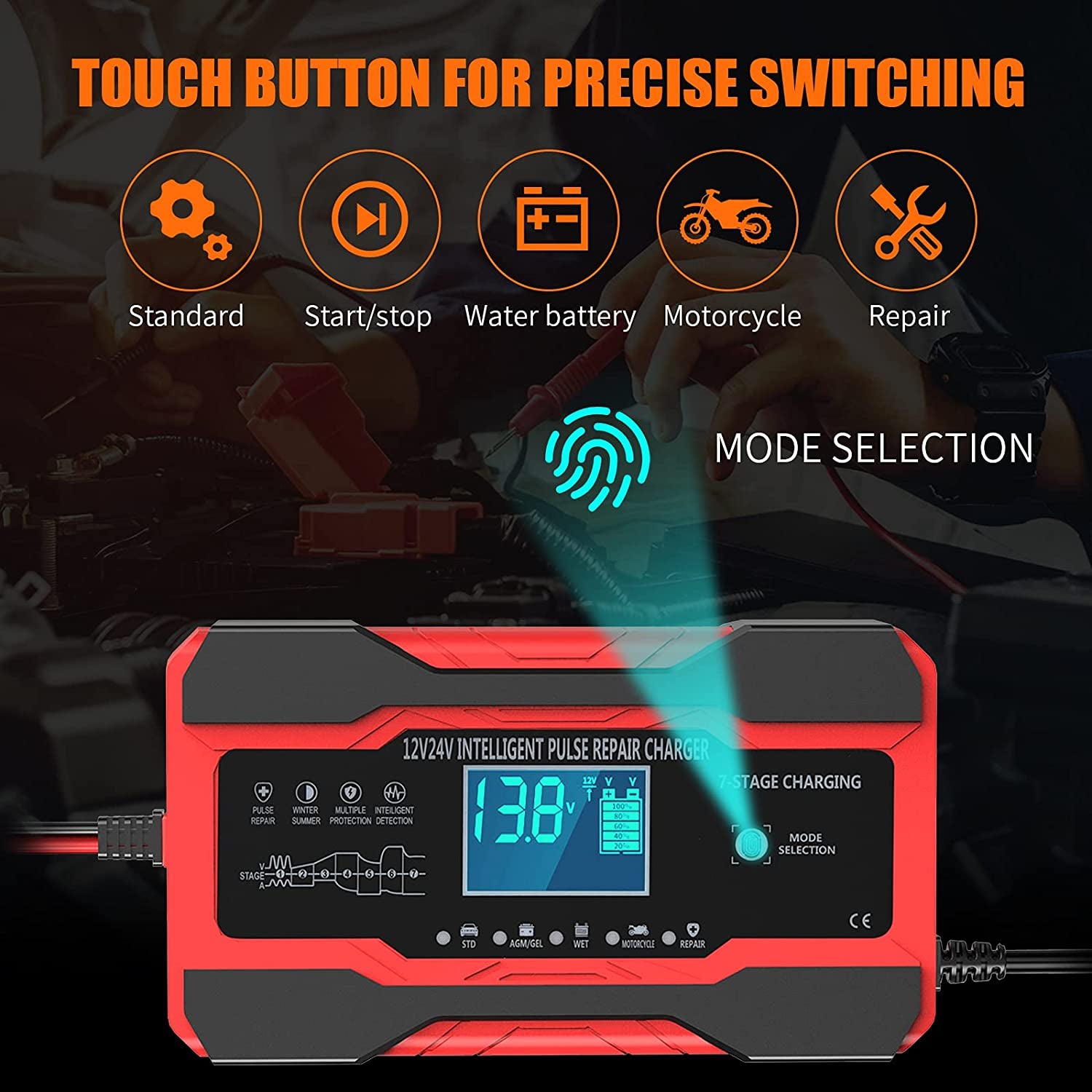 Battery Charger 10-Amp 12V and 24V Fully-Automatic Smart Car Battery Charger, Battery Maintainer Trickle Charger, and Battery Desulfator with Temperature Compensation