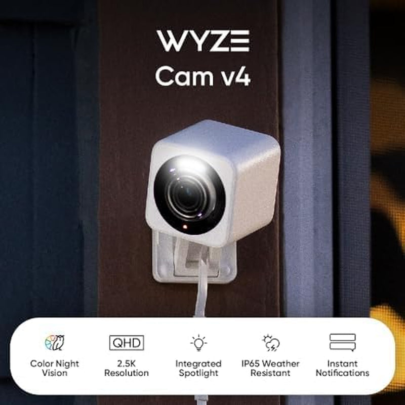 Cam V4, 2.5K HD Wifi Smart Home Security Camera, Indoor/Outdoor, Pet/Baby Monitor, Motion Activated Spotlight/Siren, Color Night Vision, 2-Way Audio, Compatible with Alexa & Google, Wired, Black