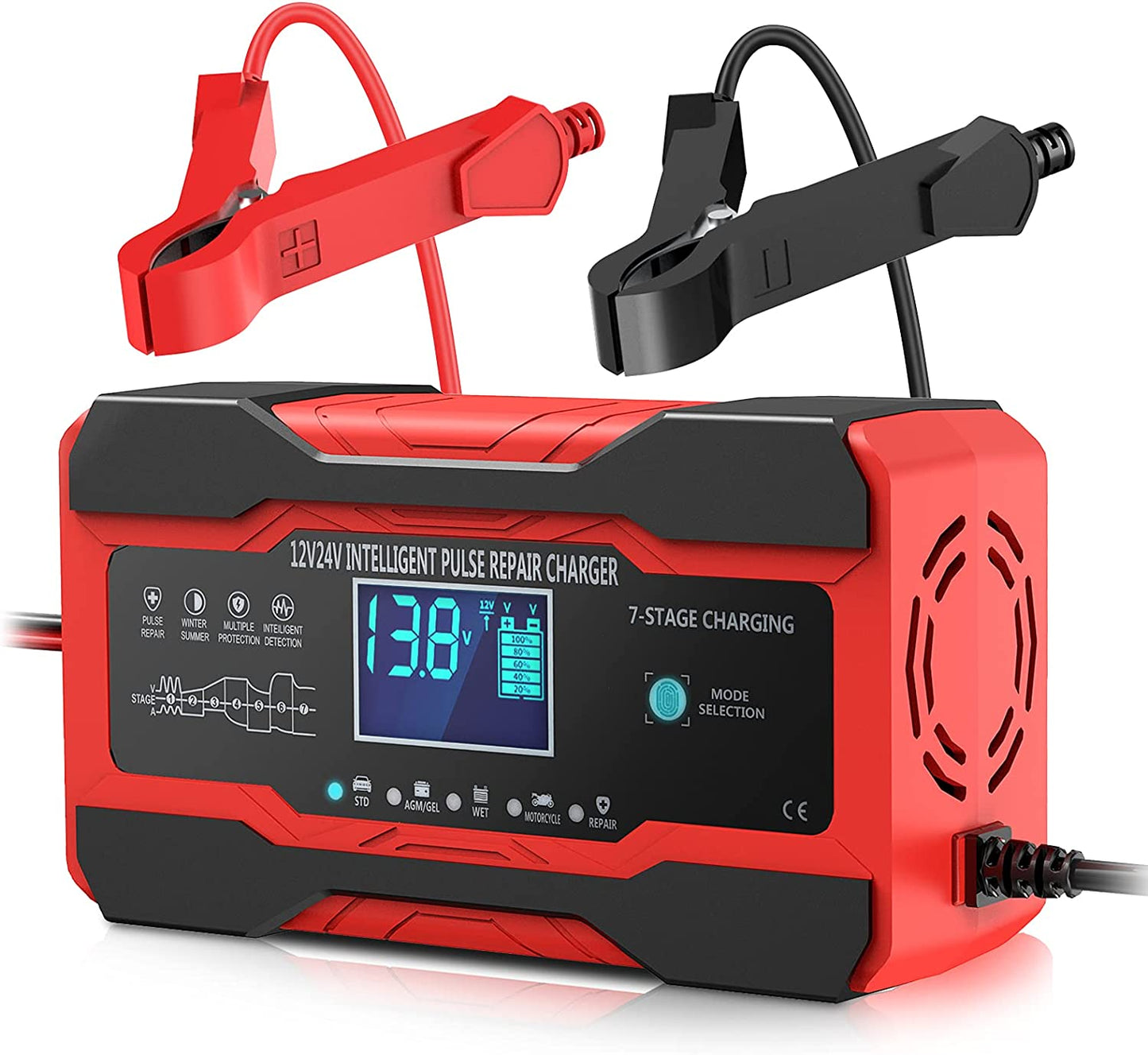 Battery Charger 10-Amp 12V and 24V Fully-Automatic Smart Car Battery Charger, Battery Maintainer Trickle Charger, and Battery Desulfator with Temperature Compensation