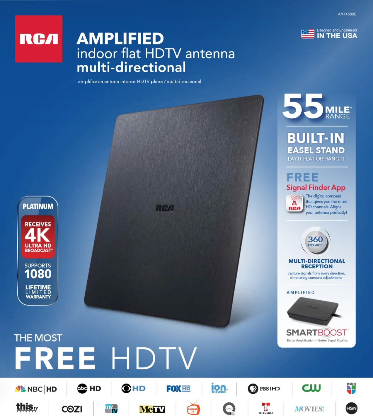 SLIVR Amplified Indoor Flat HDTV Antenna - Multi-Directional