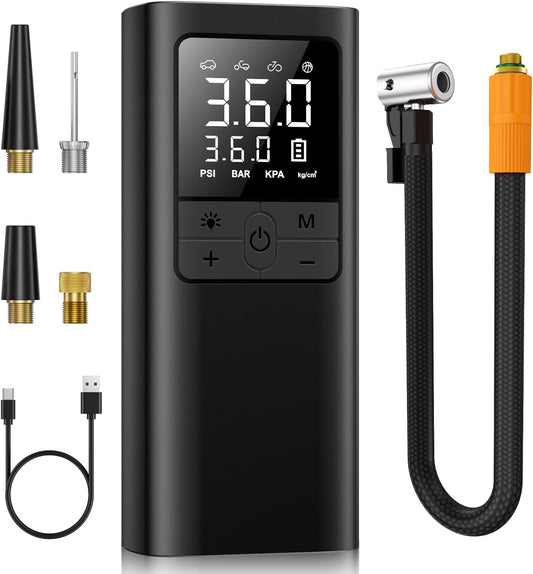 Tire Inflator Portable Air Compressor - 150PSI & 10000Mah Cordless Air Pump with Digital Tire Pressure Gauge, Accurate Dual LCD Display & LED Light, Portable Air Pump for Car/Motorcycle/E-Bike/Ball