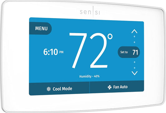 Sensi Touch Wi-Fi Smart Thermostat with Touchscreen Color Display, Works with Alexa, Energy Star Certified, C-Wire Required, ST75W , White