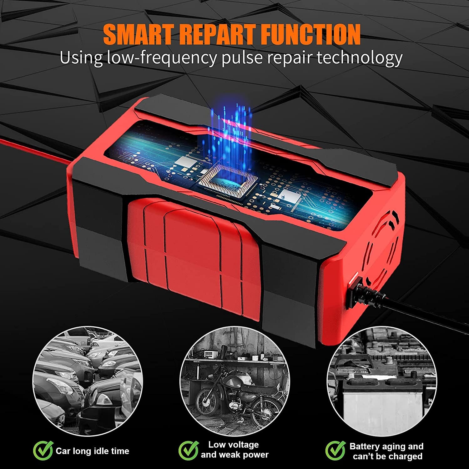 Battery Charger 10-Amp 12V and 24V Fully-Automatic Smart Car Battery Charger, Battery Maintainer Trickle Charger, and Battery Desulfator with Temperature Compensation